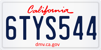 CA license plate 6TYS544