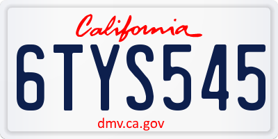 CA license plate 6TYS545