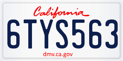 CA license plate 6TYS563