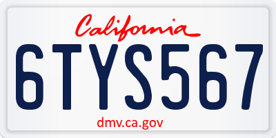 CA license plate 6TYS567