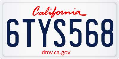 CA license plate 6TYS568