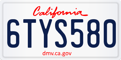CA license plate 6TYS580