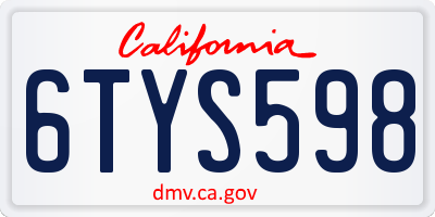 CA license plate 6TYS598
