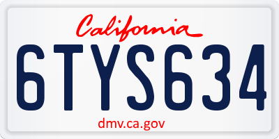 CA license plate 6TYS634