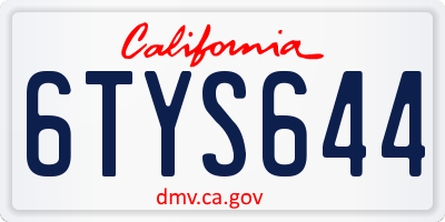 CA license plate 6TYS644