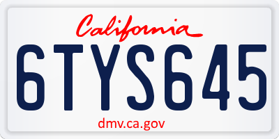 CA license plate 6TYS645