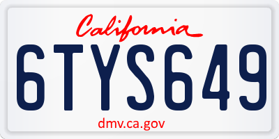 CA license plate 6TYS649