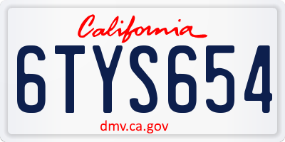 CA license plate 6TYS654