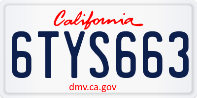 CA license plate 6TYS663