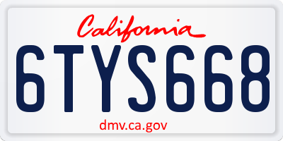 CA license plate 6TYS668
