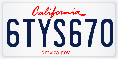 CA license plate 6TYS670