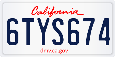 CA license plate 6TYS674