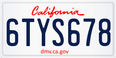 CA license plate 6TYS678