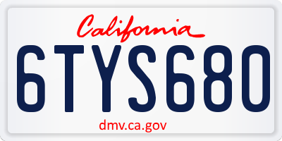 CA license plate 6TYS680