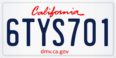 CA license plate 6TYS701