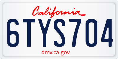 CA license plate 6TYS704