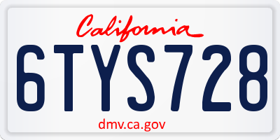 CA license plate 6TYS728