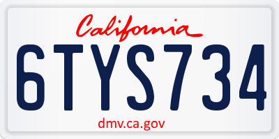 CA license plate 6TYS734