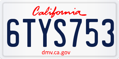 CA license plate 6TYS753