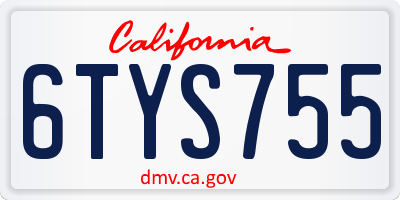 CA license plate 6TYS755