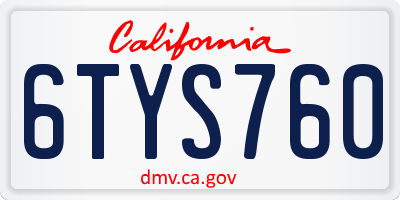 CA license plate 6TYS760