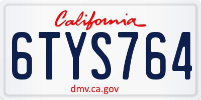 CA license plate 6TYS764