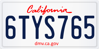 CA license plate 6TYS765