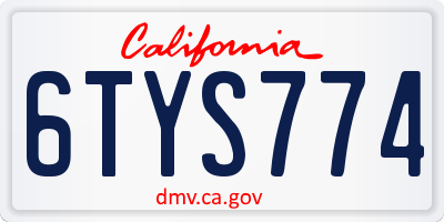 CA license plate 6TYS774