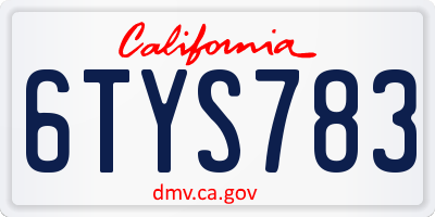 CA license plate 6TYS783
