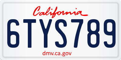 CA license plate 6TYS789