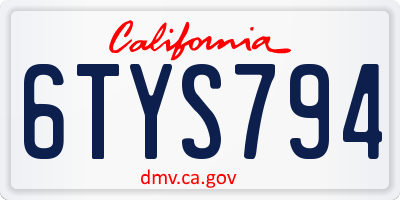 CA license plate 6TYS794