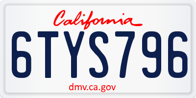 CA license plate 6TYS796