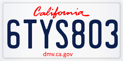 CA license plate 6TYS803