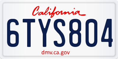 CA license plate 6TYS804
