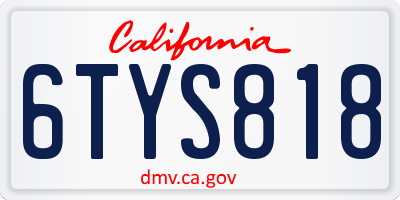 CA license plate 6TYS818