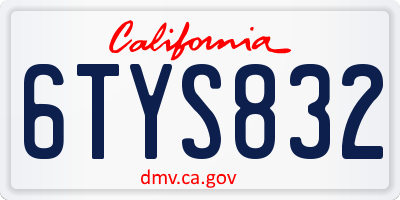 CA license plate 6TYS832