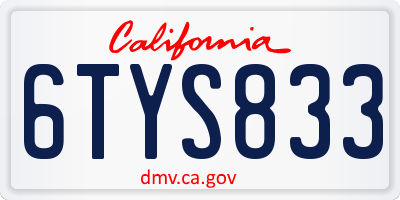 CA license plate 6TYS833