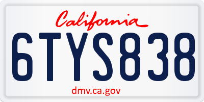 CA license plate 6TYS838