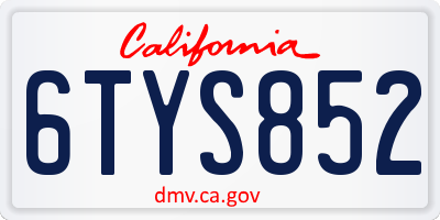 CA license plate 6TYS852