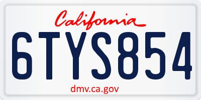CA license plate 6TYS854