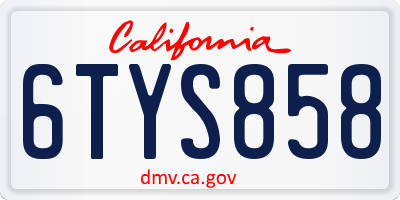 CA license plate 6TYS858