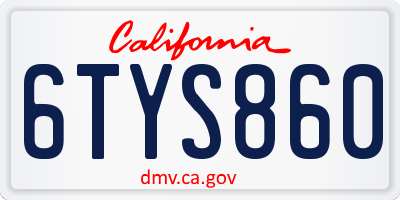 CA license plate 6TYS860