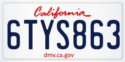 CA license plate 6TYS863