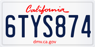 CA license plate 6TYS874