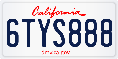 CA license plate 6TYS888
