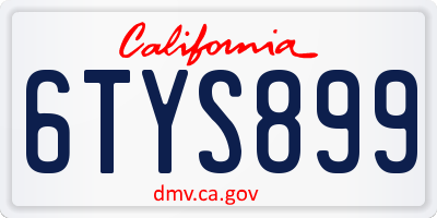 CA license plate 6TYS899