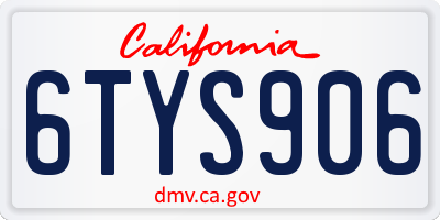 CA license plate 6TYS906