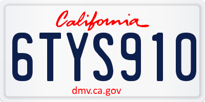CA license plate 6TYS910