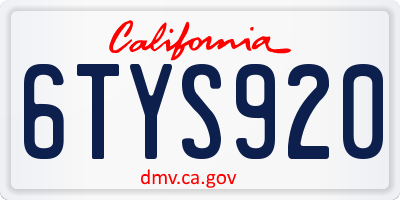CA license plate 6TYS920