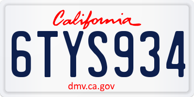 CA license plate 6TYS934